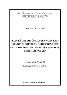 Quản Lý Chi Ngân Sách Nhà Nước Đối Với Giáo Dục Công Lập