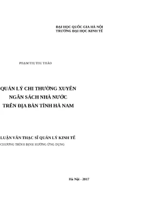 Quản Lý Chi Ngân Sách Nhà Nước Tại Tỉnh Hà Nam: Nghiên