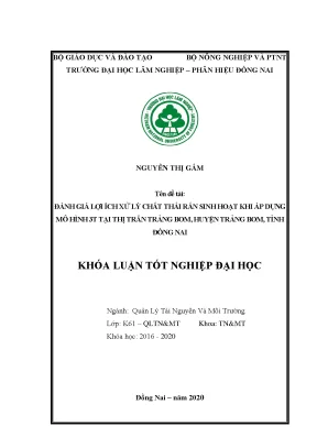 Đánh Giá Lợi Ích Xử Lý Chất Thải Rắn Sinh Hoạt Tại Thị