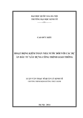 Hoạt Động Kiểm Toán Nhà Nước Đối Với Dự Án Đầu Tư Xây