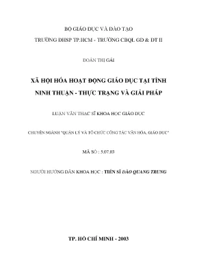 Giáo Dục Xã Hội Hóa Tại Tỉnh Ninh Thuận: Thực Trạng và 