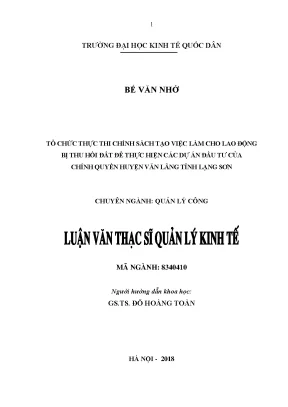 Chính Sách Tạo Việc Làm Cho Lao Động Bị Thu Hồi Đất Tại