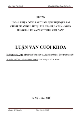 Cải Thiện Thẩm Định Hiệu Quả Tài Chính Dự Án Đầu Tư Tại