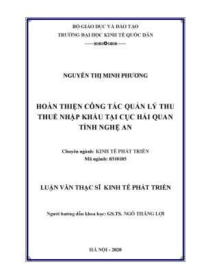Cải Tiến Quản Lý Thu Thuế Nhập Khẩu Tại Cục Hải Quan Nghệ An