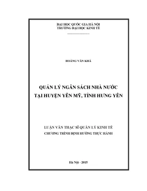 Quản Lý Ngân Sách Nhà Nước Tại Huyện Yên Mỹ, Tỉnh Hưng Yên