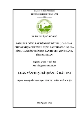 Đánh Giá Công Tác Đăng Ký Đất Đai Tại Huyện Yên Thành,