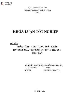 Phân Tích Xuất Khẩu Hạt Điều Việt Nam Sang Thái Lan: