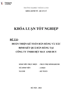 Hoàn thiện kế toán bán hàng tại Công ty TNHH Dệt May Anh Duy