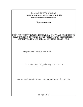 Phân tích thực trạng và đề xuất giải pháp nâng cao hiệu quả hoạt động của hệ thống quản lý chất lượng iso 9000 2000 tại công ty cổ phần cơ khí 4 và xây dựng thăng long