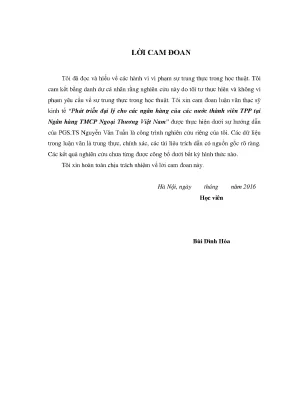 Phát triển đại lý cho các ngân hàng của các nước thành viên tpp tại ngân hàng thương mại cổ phần ngoại thương việt nam
