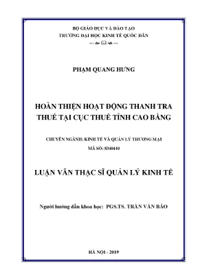 Hoàn thiện hoạt động thanh tra thuế tại Cục thuế tỉnh