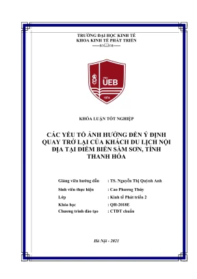 Yếu Tố Ảnh Hưởng Đến Ý Định Quay Trở Lại Của Khách Du