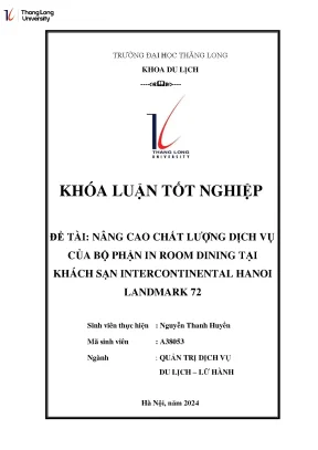 Nâng Cao Chất Lượng Dịch Vụ In Room Dining Tại Khách Sạn 