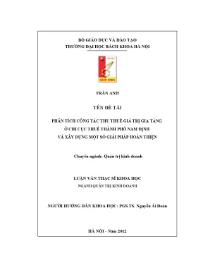 Phân Tích Công Tác Thu Thuế Giá Trị Gia Tăng Tại Chi Cục