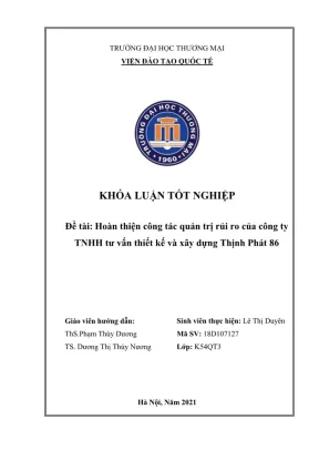 Hoàn thiện quản trị rủi ro tại công ty TNHH Thịnh Phát 86