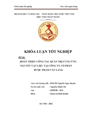 Hoàn thiện quản trị cung ứng nguyên vật liệu tại Công ty