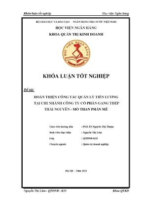 Hoàn thiện quản lý tiền lương tại Công ty Cổ phần Gang