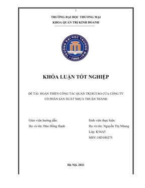 Hoàn thiện quản trị rủi ro tại Công ty Cổ phần Sản xuất