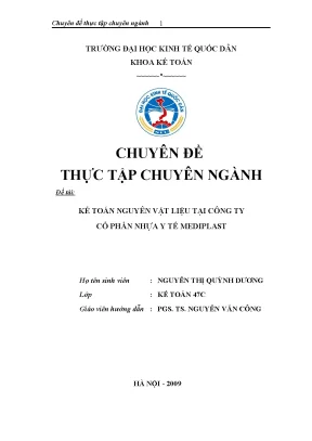 Kế Toán Nguyên Vật Liệu Tại Công Ty Cổ Phần Nhựa Y Tế