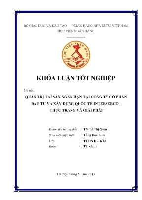 Quản Trị Tài Sản Ngắn Hạn Tại Công Ty Cổ Phần Đầu Tư Và