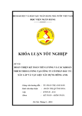 Cải Tiến Kế Toán Tiền Lương Tại Công Ty Cổ Phần Đầu Tư