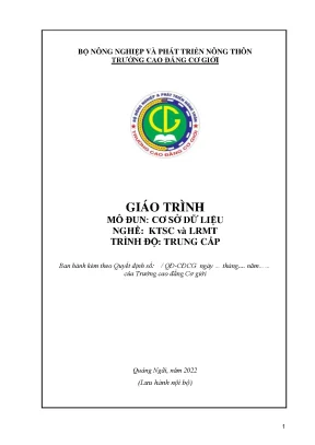 Giáo Trình Cơ Sở Dữ Liệu cho Kỹ Thuật Sửa Chữa và Lắp 