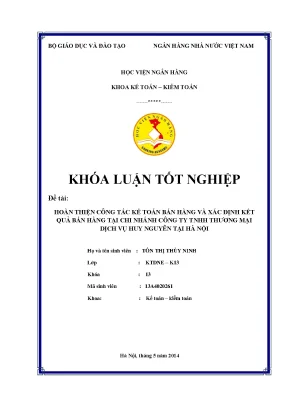 Hoàn thiện công tác kế toán bán hàng tại chi nhánh công