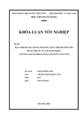 Hạn Chế Rủi Ro Trong Thanh Toán Tín Dụng Chứng Từ Tại 
