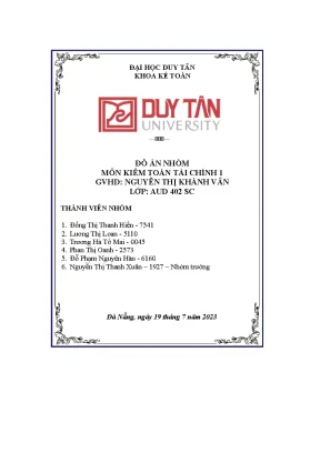Đồ Án Kiểm Toán Tài Chính 1 - Đại Học Duy Tân