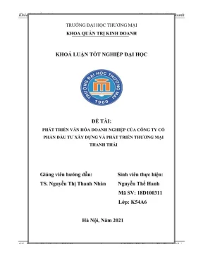 Phát Triển Văn Hóa Doanh Nghiệp Tại Công Ty Cổ Phần Đầu