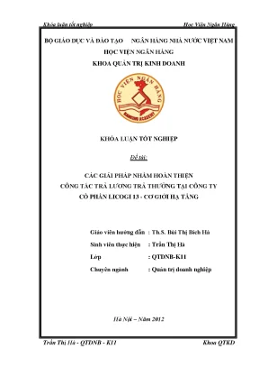 Giải Pháp Hoàn Thiện Công Tác Trả Lương và Thưởng Tại