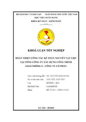 Hoàn thiện công tác kế toán nguyên vật liệu tại Tổng