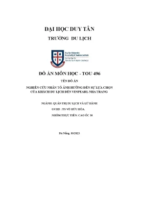 Nhân Tố Ảnh Hưởng Đến Sự Lựa Chọn Của Khách Du Lịch Tại 