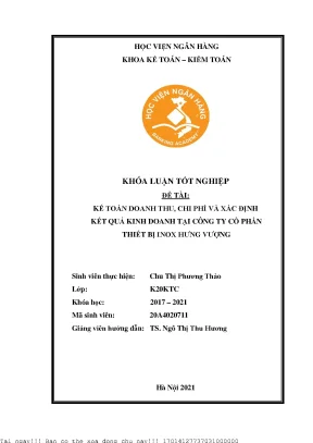 Kế Toán Doanh Thu và Chi Phí Tại Công Ty Cổ Phần Thiết