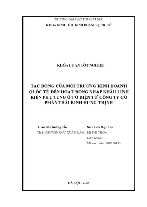 Tác động của môi trường kinh doanh quốc tế đến nhập khẩu