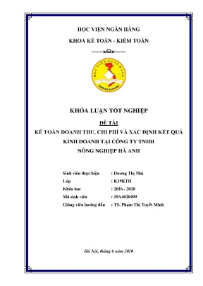 Khóa Luận Tốt Nghiệp Về Kế Toán Doanh Thu, Chi Phí Tại