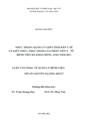Quản lý chất thải rắn y tế tại Bệnh viện Đa khoa Đông