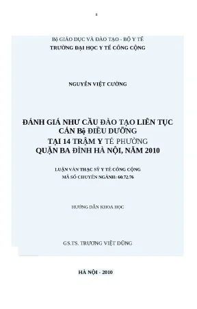 Đánh Giá Nhu Cầu Đào Tạo Liên Tục Cán Bộ Điều Dưỡng Tại