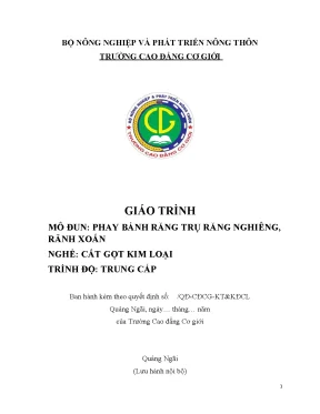 Giáo Trình Phay Bánh Răng Trụ và Rãnh Xoắn cho Nghề Cắt 