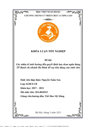 Nhân Tố Ảnh Hưởng Đến Quyết Định Chọn Ngân Hàng TP Bank