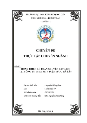 Cải Tiến Kế Toán Nguyên Vật Liệu Tại Công Ty TNHH MTV