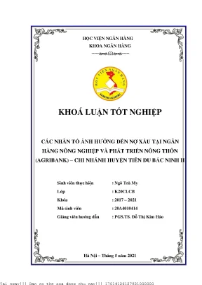 Nhân Tố Ảnh Hưởng Đến Nợ Xấu Tại Agribank Chi Nhánh Tiên