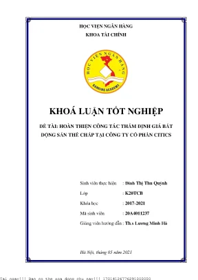 Cải tiến quy trình thẩm định giá bất động sản thế chấp