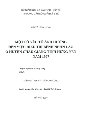 Yếu Tố Ảnh Hưởng Đến Điều Trị Bệnh Nhân Lao Tại Huyện