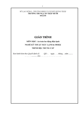 Giáo Trình An Toàn Lao Động Điện Lạnh cho Kỹ Thuật Máy Lạnh