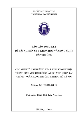 Những Nhân Tố Ảnh Hưởng Đến Ý Định Khởi Nghiệp Fintech
