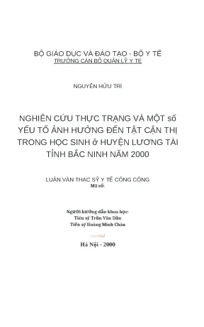 Nghiên cứu tật cận thị ở học sinh huyện Lương Tài, Bắc 