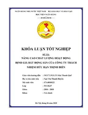 Nâng Cao Chất Lượng Định Giá Bất Động Sản Tại Công Ty