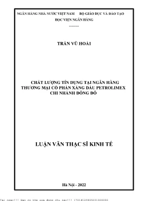 Đánh Giá Chất Lượng Tín Dụng Tại Ngân Hàng TMCP Xăng Dầu