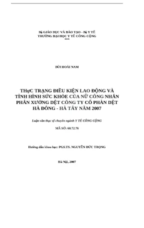 Điều Kiện Lao Động và Sức Khỏe Nữ Công Nhân Dệt Hà Đông 2007